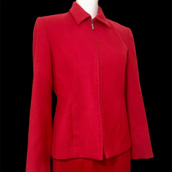 Vintage 90's Y2K Red Wool Zip Front Jacket Maxi Skirt Set 8 - Picture 6 of 10